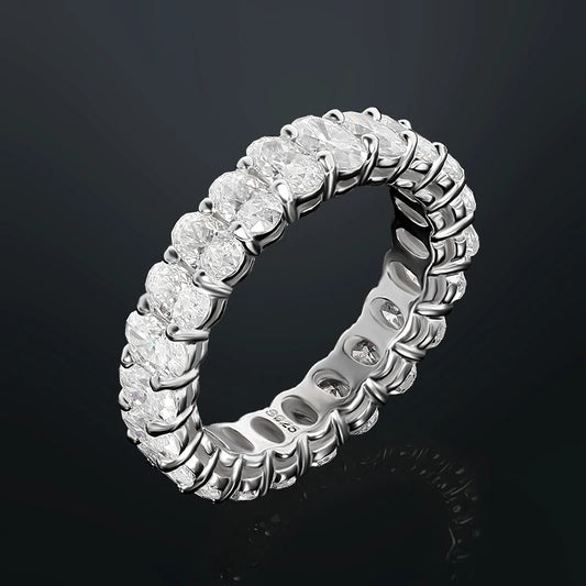D Color Moissanite Eternity Ring for Women – 0.3CT Oval Cut, GRA Certified, 925 Sterling Silver Wedding Band - Foshkan.com
