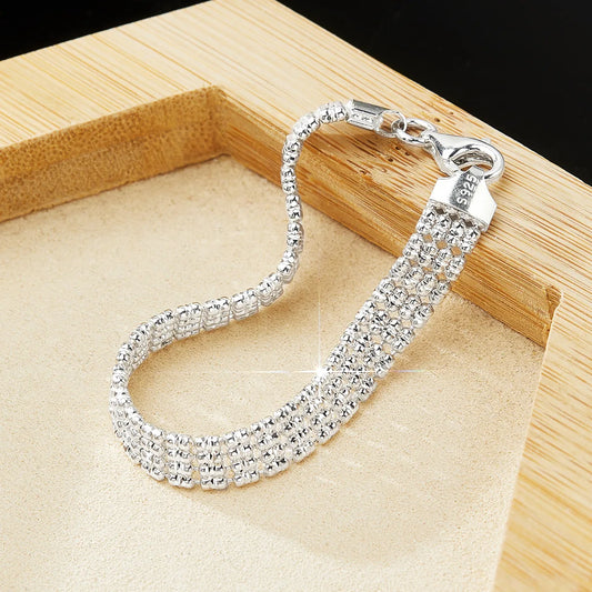 925 Sterling Silver Women’s Hand Chain Bracelet – Four Rows Femme Chain, High-Quality Fashion Jewelry