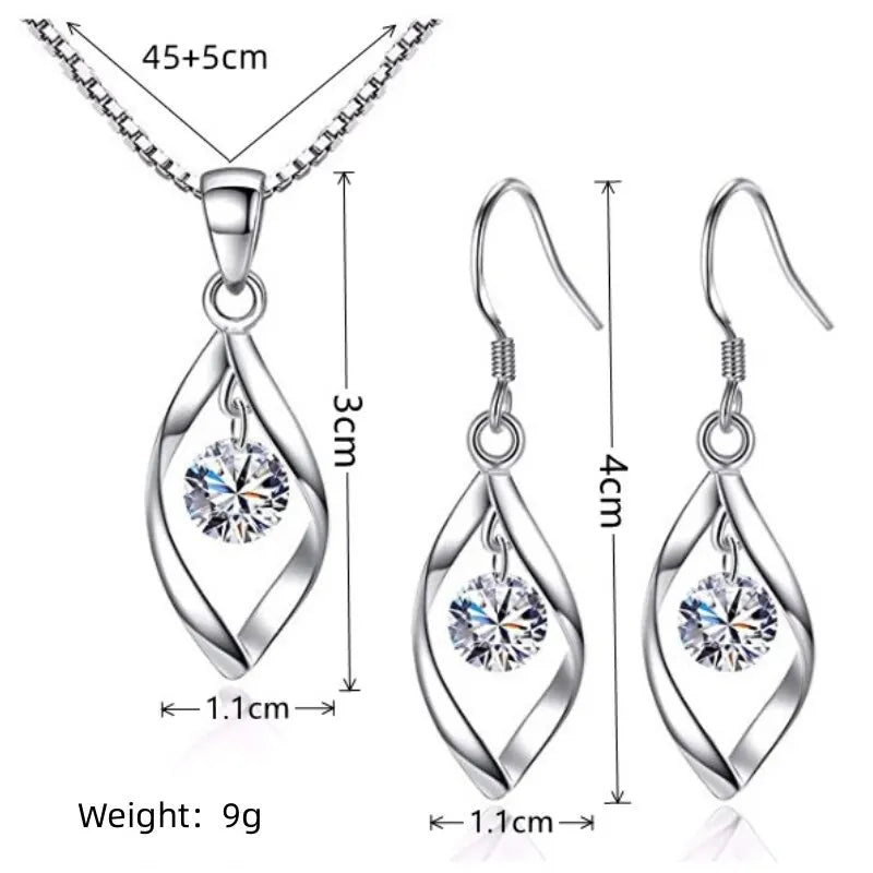 3PCS Twisted Glass Diamond Jewelry Set for Women – Necklace & Earrings with Venice Chain | Elegant Imitation White Gold Color Gift Set