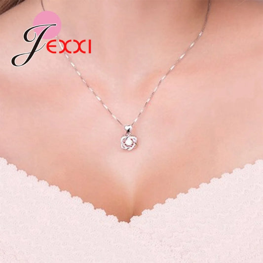 Women’s 925 Sterling Silver Two Hearts Intertwined Necklace – Cubic Zirconia Pendant & Chain
