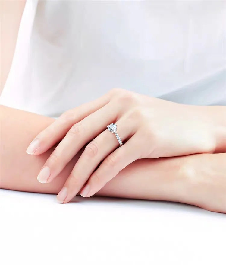 Luxury Moissanite Ring for Women | Shining Crystal Diamond Look | 925 Sterling Silver Wedding Party Jewelry - Foshkan.com