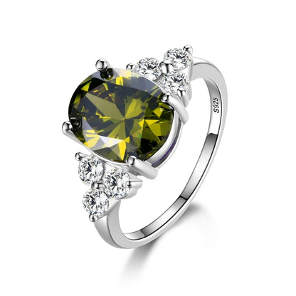 Luxury S925 Sterling Silver Ring for Women – AAAAA Zircon Oval Cut Olive Green, Royal Blue, Red, Emerald Stone | Elegant Wedding & Party Jewelry Gift