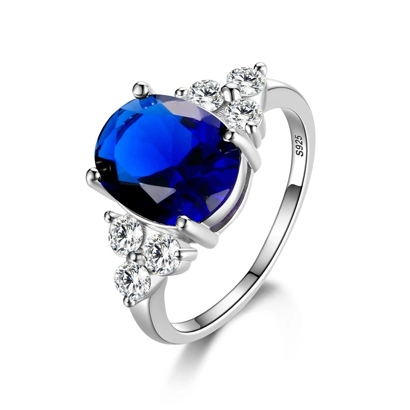Luxury S925 Sterling Silver Ring for Women – AAAAA Zircon Oval Cut Olive Green, Royal Blue, Red, Emerald Stone | Elegant Wedding & Party Jewelry Gift