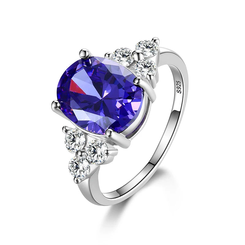 Luxury S925 Sterling Silver Ring for Women – AAAAA Zircon Oval Cut Olive Green, Royal Blue, Red, Emerald Stone | Elegant Wedding & Party Jewelry Gift