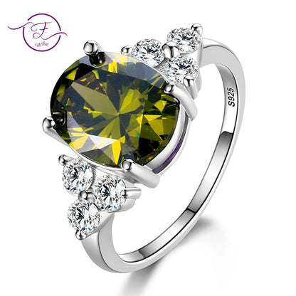 Luxury S925 Sterling Silver Ring for Women – AAAAA Zircon Oval Cut Olive Green, Royal Blue, Red, Emerald Stone | Elegant Wedding & Party Jewelry Gift