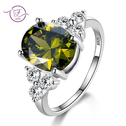 Luxury S925 Sterling Silver Ring for Women – AAAAA Zircon Oval Cut Olive Green, Royal Blue, Red, Emerald Stone | Elegant Wedding & Party Jewelry Gift