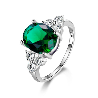 Luxury S925 Sterling Silver Ring for Women – AAAAA Zircon Oval Cut Olive Green, Royal Blue, Red, Emerald Stone | Elegant Wedding & Party Jewelry Gift