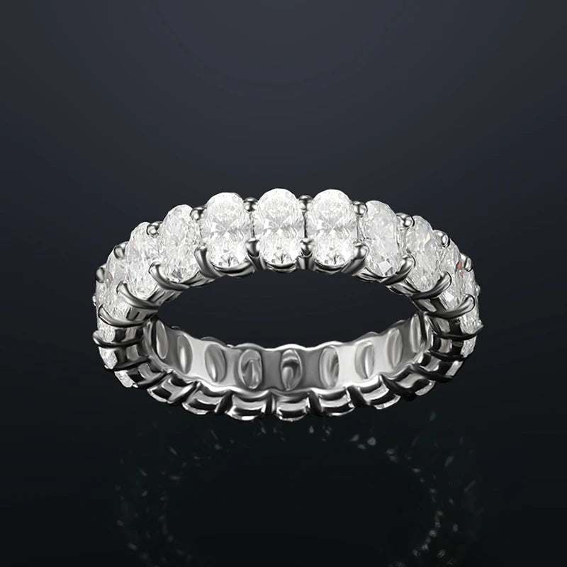D Color Moissanite Eternity Ring for Women – 0.3CT Oval Cut, GRA Certified, 925 Sterling Silver Wedding Band - Foshkan.com