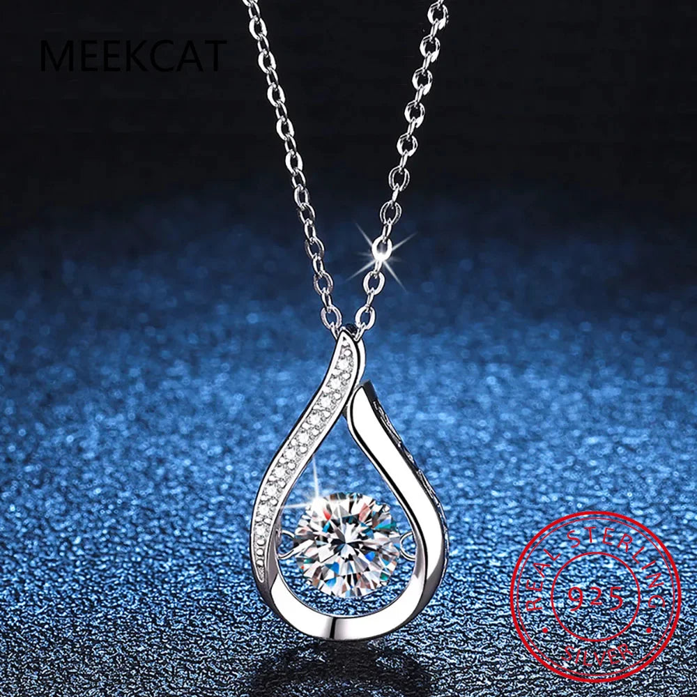 D Color 1 Carat Moissanite Teardrop Pendant Necklace for Women – S925 Sterling Silver Pt950 Chain | Elegant Wedding Jewelry Gift