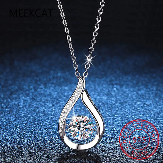 D Color 1 Carat Moissanite Teardrop Pendant Necklace for Women – S925 Sterling Silver Pt950 Chain | Elegant Wedding Jewelry Gift