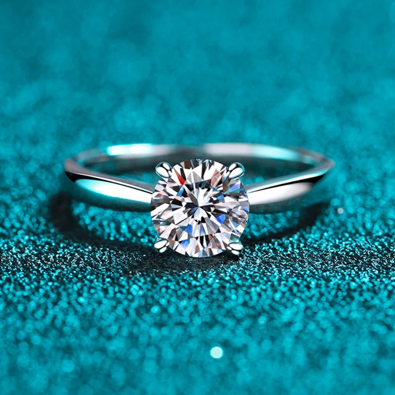 EWYA Classic D Color 4 Prong 0.5-2CT Moissanite Rings For Women Fine Jewelry S925 Sterling Silver Diamond Ring Wedding Band Gift - Foshkan.com