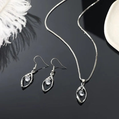 3PCS Twisted Glass Diamond Jewelry Set for Women – Necklace & Earrings with Venice Chain | Elegant Imitation White Gold Color Gift Set