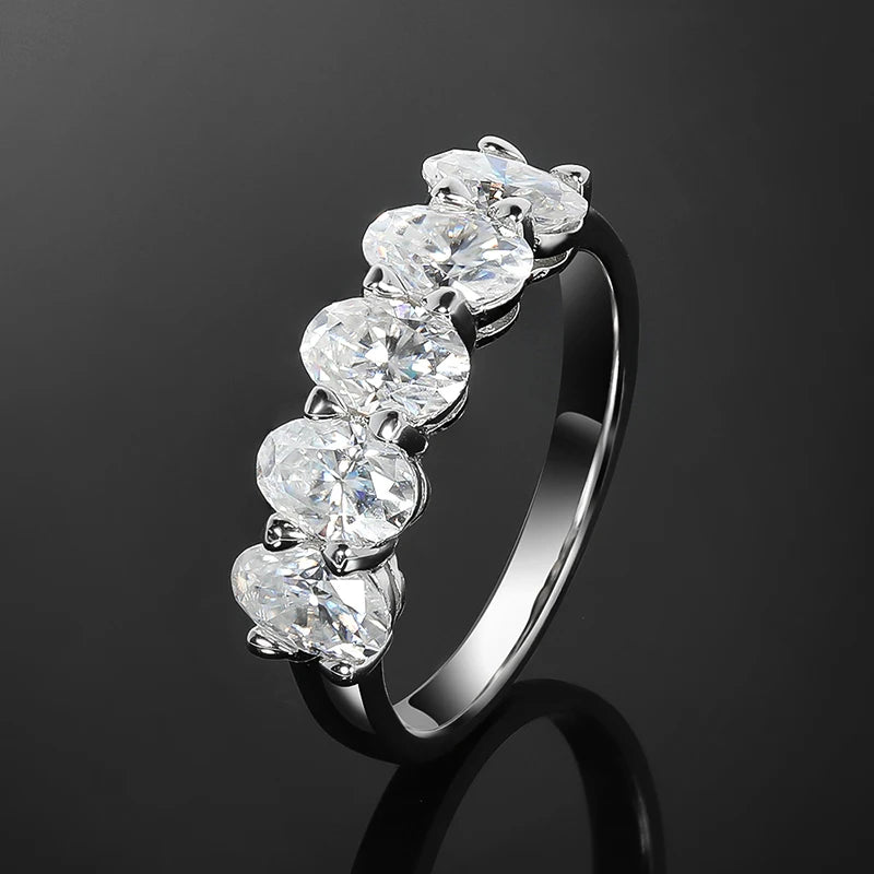 D Color Moissanite Eternity Ring for Women – 0.3CT Oval Cut, GRA Certified, 925 Sterling Silver Wedding Band - Foshkan.com