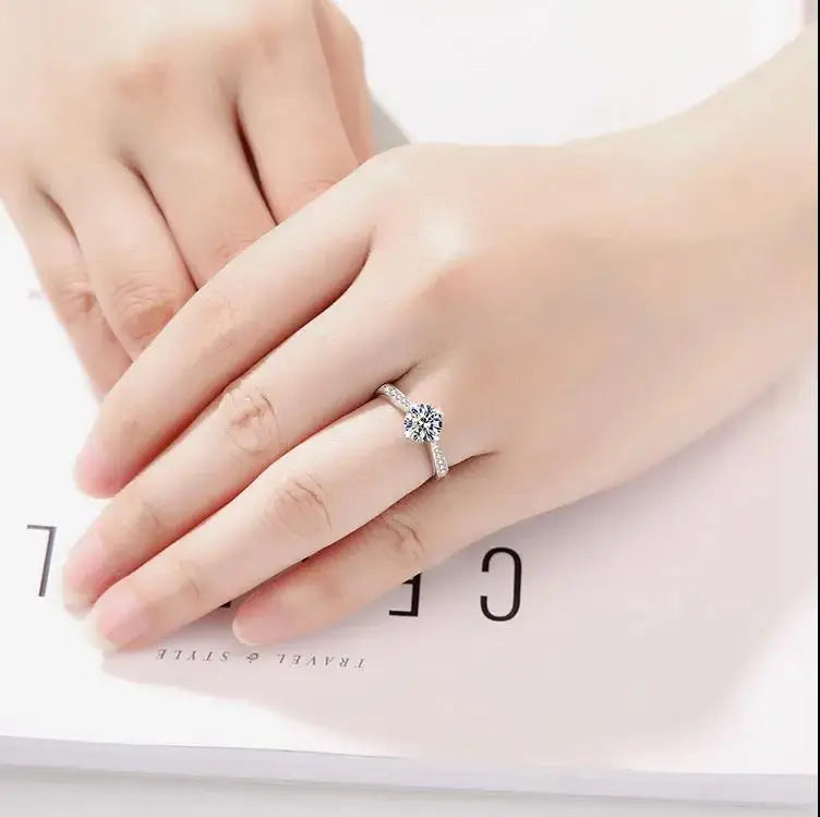 Luxury Moissanite Ring for Women | Shining Crystal Diamond Look | 925 Sterling Silver Wedding Party Jewelry - Foshkan.com