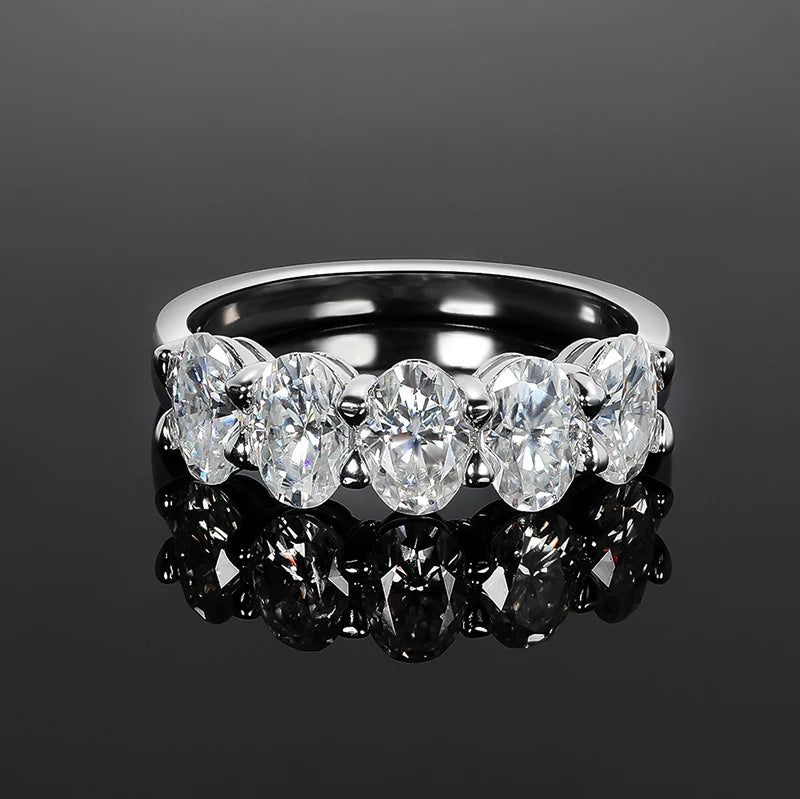 D Color Moissanite Eternity Ring for Women – 0.3CT Oval Cut, GRA Certified, 925 Sterling Silver Wedding Band - Foshkan.com