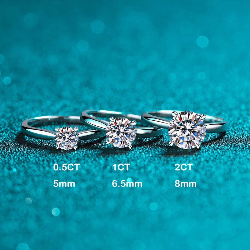 EWYA Classic D Color 4 Prong 0.5-2CT Moissanite Rings For Women Fine Jewelry S925 Sterling Silver Diamond Ring Wedding Band Gift - Foshkan.com