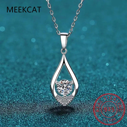 925 Sterling Silver 1 Carat Moissanite Teardrop Necklace for Women – Elegant Water Drop Pendant Clavicle Chain | Foshkan.com