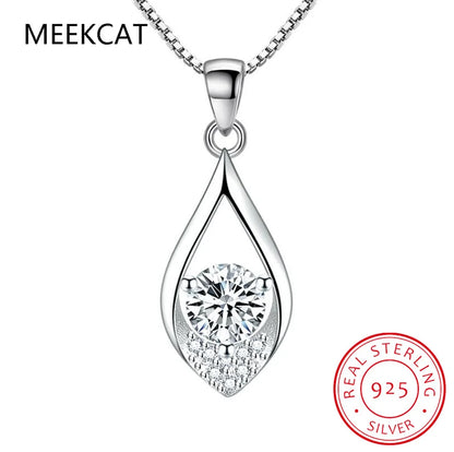 925 Sterling Silver 1 Carat Moissanite Teardrop Necklace for Women – Elegant Water Drop Pendant Clavicle Chain | Foshkan.com