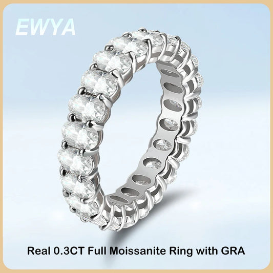 D Color Moissanite Eternity Ring for Women – 0.3CT Oval Cut, GRA Certified, 925 Sterling Silver Wedding Band - Foshkan.com