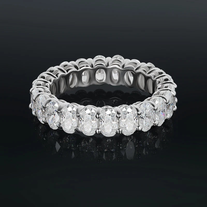 D Color Moissanite Eternity Ring for Women – 0.3CT Oval Cut, GRA Certified, 925 Sterling Silver Wedding Band - Foshkan.com