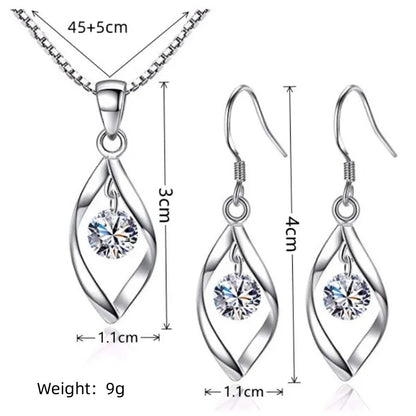 3PCS Twisted Glass Diamond Jewelry Set for Women – Necklace & Earrings with Venice Chain | Elegant Imitation White Gold Color Gift Set