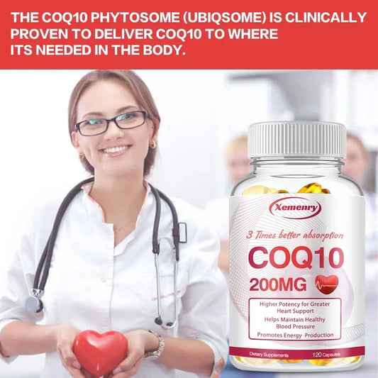 Coenzyme Q10 200mg Capsules – Cardiovascular & Heart Health Support, Natural Energy & Joint Care Supplement - Foshkan.com
