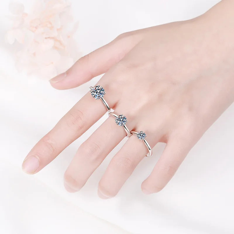 EWYA Classic D Color 4 Prong 0.5-2CT Moissanite Rings For Women Fine Jewelry S925 Sterling Silver Diamond Ring Wedding Band Gift - Foshkan.com
