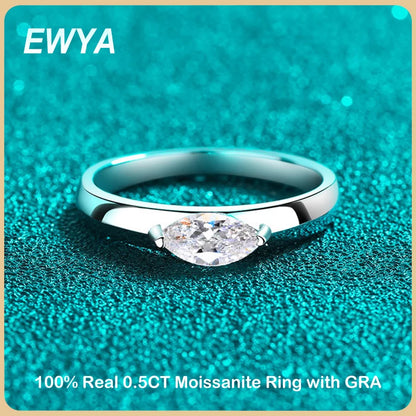 EWYA 0.5CT Marquise Cut Moissanite Ring for Women | S925 Sterling Silver Diamond Wedding Band - Foshkan.com