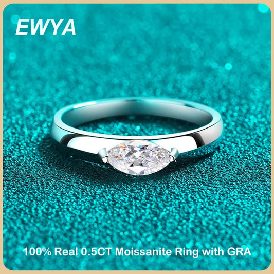 EWYA 0.5CT Marquise Cut Moissanite Ring for Women | S925 Sterling Silver Diamond Wedding Band - Foshkan.com