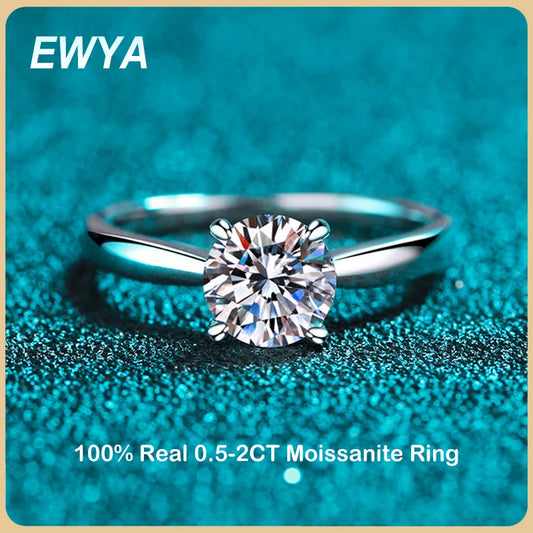 EWYA Classic D Color 4 Prong 0.5-2CT Moissanite Rings For Women Fine Jewelry S925 Sterling Silver Diamond Ring Wedding Band Gift - Foshkan.com