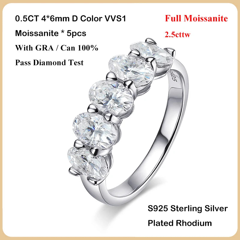 D Color Moissanite Eternity Ring for Women – 0.3CT Oval Cut, GRA Certified, 925 Sterling Silver Wedding Band - Foshkan.com