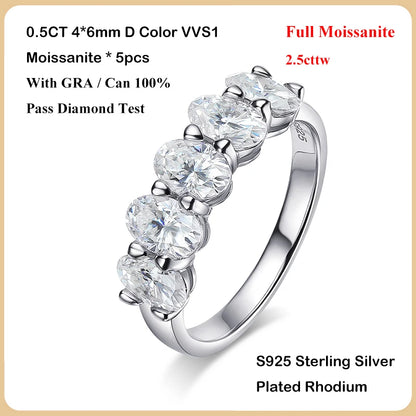 D Color Moissanite Eternity Ring for Women – 0.3CT Oval Cut, GRA Certified, 925 Sterling Silver Wedding Band - Foshkan.com