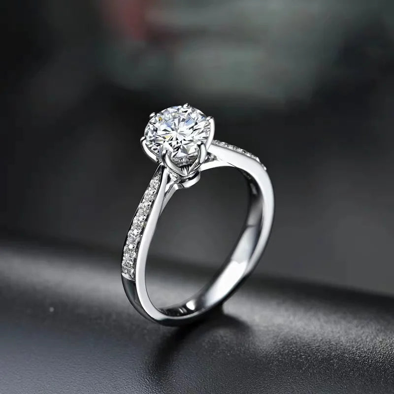 Luxury Moissanite Ring for Women | Shining Crystal Diamond Look | 925 Sterling Silver Wedding Party Jewelry - Foshkan.com