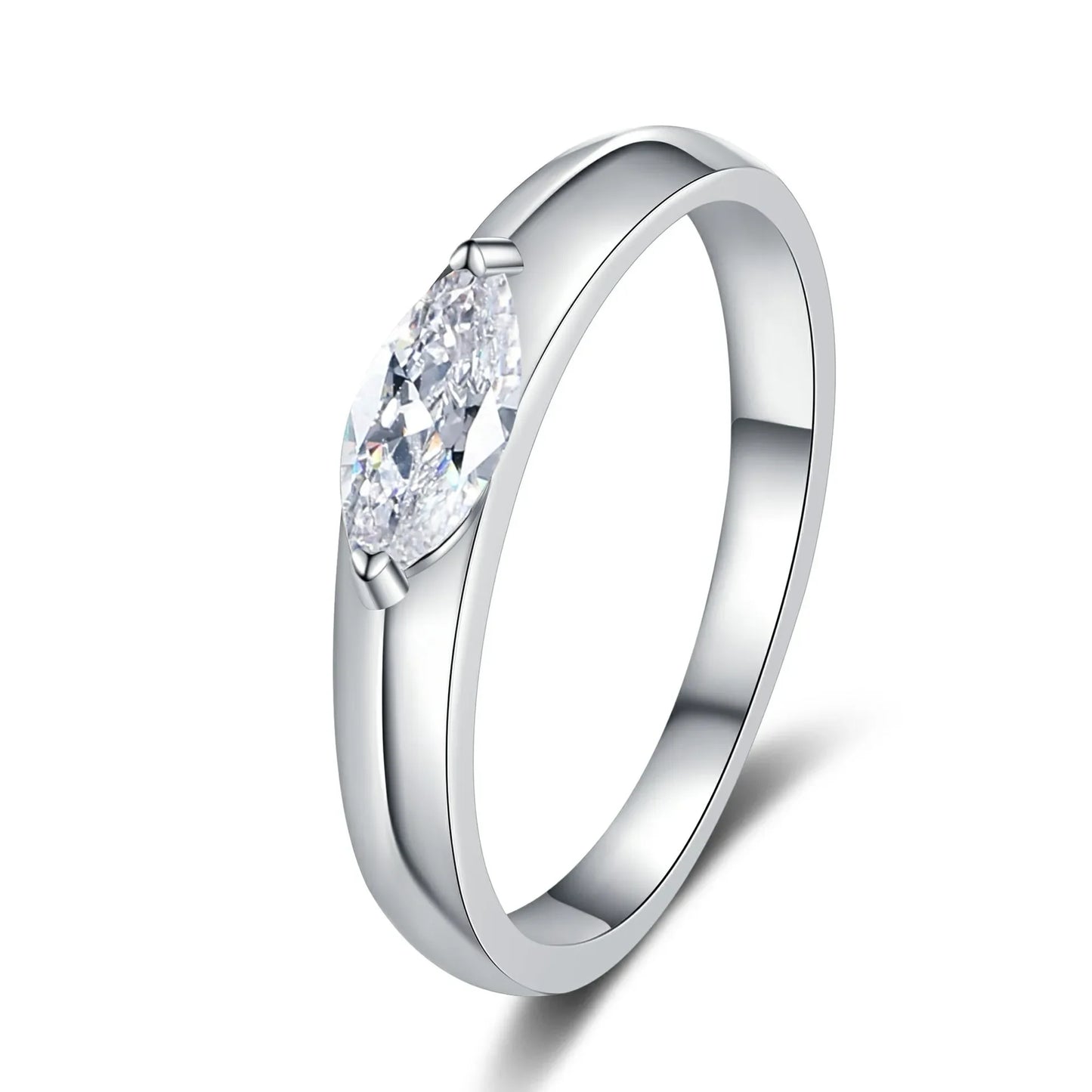 EWYA 0.5CT Marquise Cut Moissanite Ring for Women | S925 Sterling Silver Diamond Wedding Band - Foshkan.com