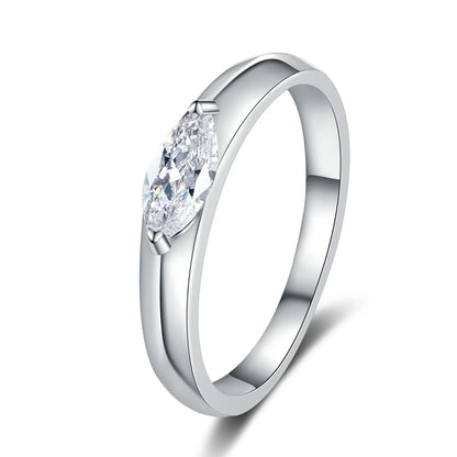 EWYA 0.5CT Marquise Cut Moissanite Ring for Women | S925 Sterling Silver Diamond Wedding Band - Foshkan.com