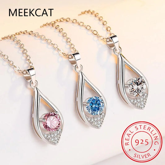 925 Sterling Silver 1 Carat Moissanite Teardrop Necklace for Women – Elegant Water Drop Pendant Clavicle Chain | Foshkan.com