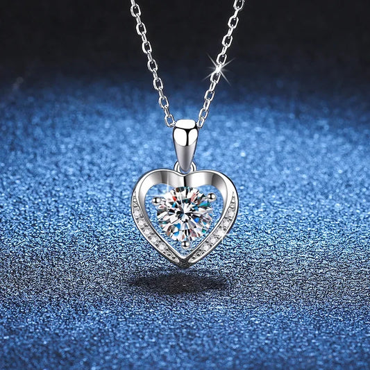1 Carat Heart Pendant Necklace For Women S925 Silver 18K Gold Plated Chain D Color VVS1 Sparkling Diamond Necklaces Gift
