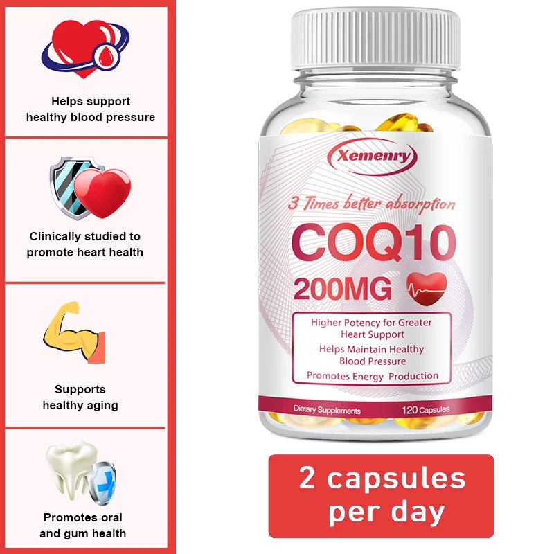 CoQ10 200mg Capsules – Heart & Cardiovascular Support | Natural Energy & Joint Health Supplement - Foshkan.com
