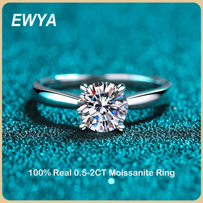 EWYA Classic D Color 4 Prong 0.5-2CT Moissanite Rings For Women Fine Jewelry S925 Sterling Silver Diamond Ring Wedding Band Gift - Foshkan.com