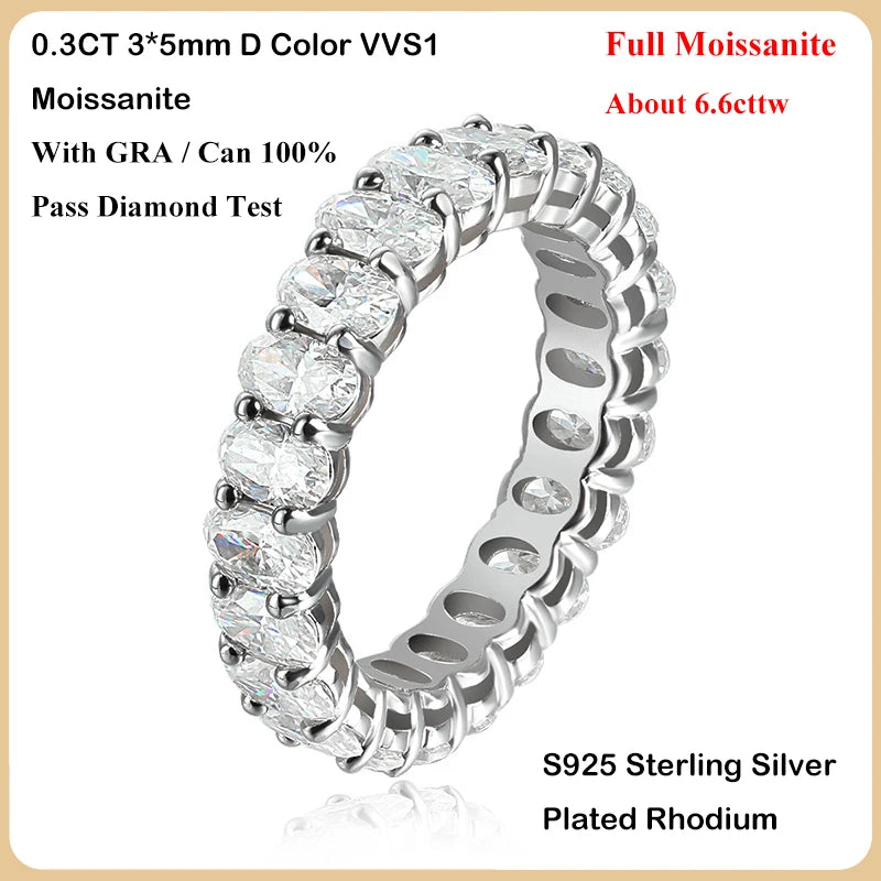 D Color Moissanite Eternity Ring for Women – 0.3CT Oval Cut, GRA Certified, 925 Sterling Silver Wedding Band - Foshkan.com