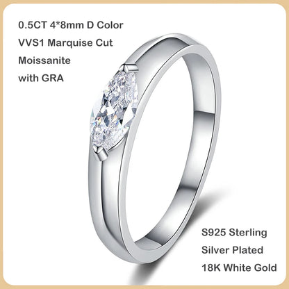 EWYA 0.5CT Marquise Cut Moissanite Ring for Women | S925 Sterling Silver Diamond Wedding Band - Foshkan.com
