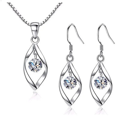 3PCS Twisted Glass Diamond Jewelry Set for Women – Necklace & Earrings with Venice Chain | Elegant Imitation White Gold Color Gift Set