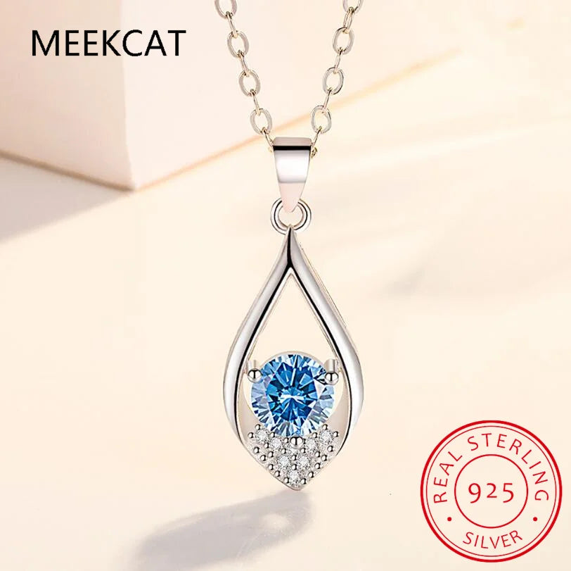 925 Sterling Silver 1 Carat Moissanite Teardrop Necklace for Women – Elegant Water Drop Pendant Clavicle Chain | Foshkan.com